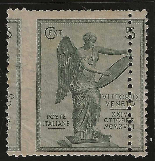 1921 Regno d'Italia - 5 c. verde Vittoria dentellatura spostata e doppia MH*