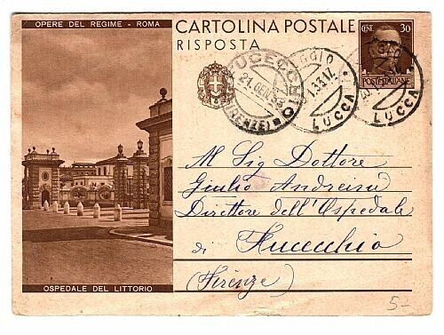 1931 Regno - Cartolina Postale (risposta) Opere del Regime - Ospedale Littorio