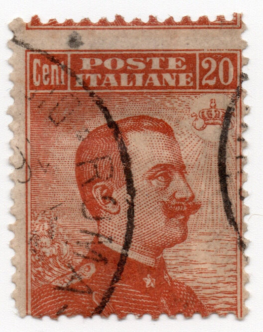 1917 - Regno d'Italia - Varietà dent. orizzontale spostata, 20 c. arancio usato