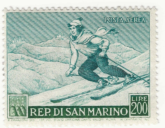 1953 Saint-Marin - 200 L. Poste aérienne verte propagande sportive MH*