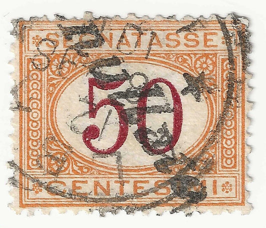 1870 Regno d'Italia - Segnatasse I emissione, 50 c. ocra e carminio usato