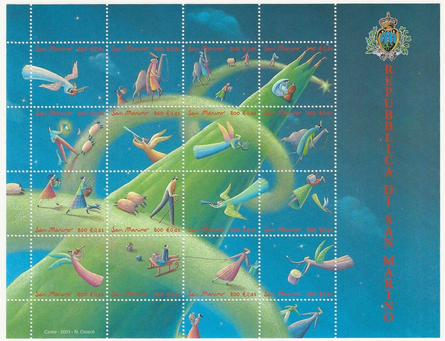 2001 San Marino - Foglietto Natale MNH**