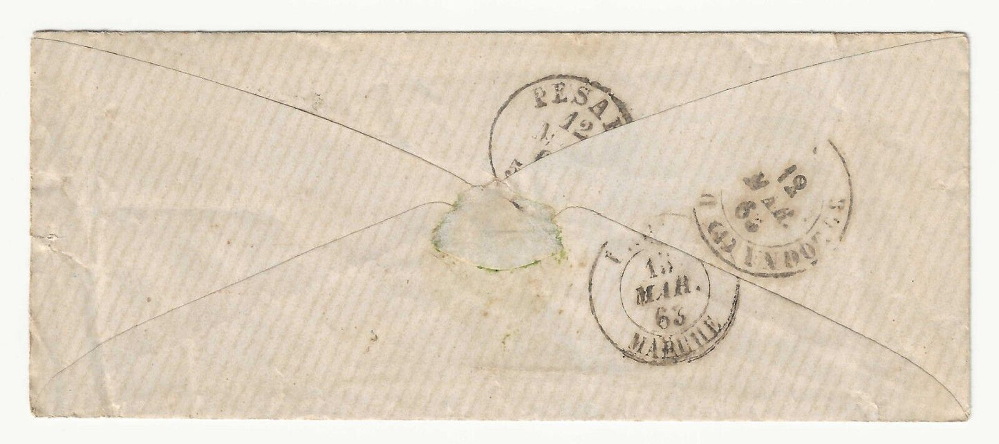 Kingdom - 15th c. 1863 (first type) on envelope for Urbino sent 11 MAR 63