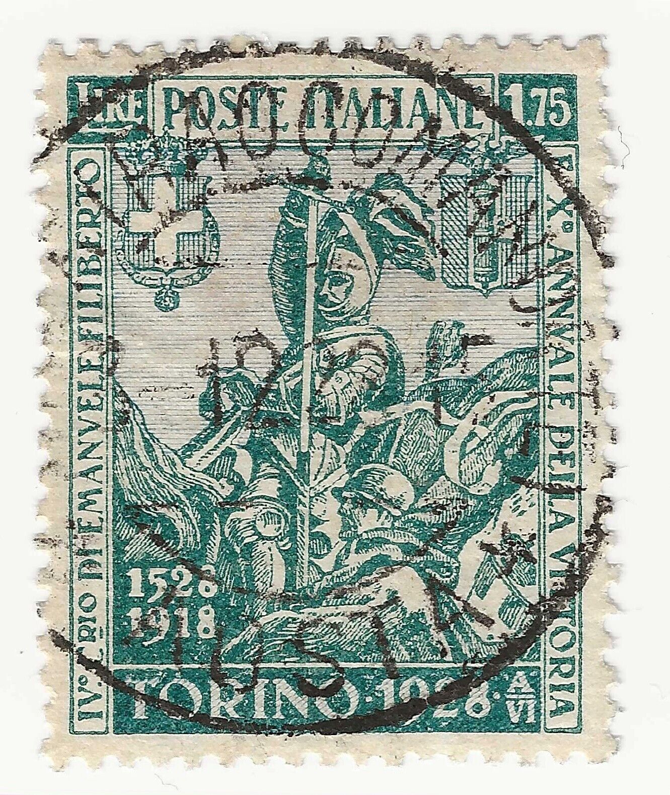 1927 Regno - 1,75 L. verde e verde nascita Emanuele Filiberto usato (Sass. 236)