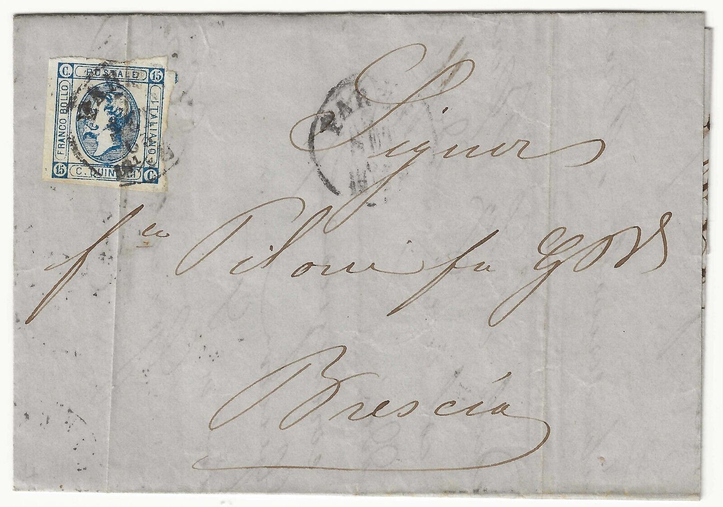 Kingdom - 15th c. 1863 (II) on fold for Brescia with Parma cancellation 4 SEP 63