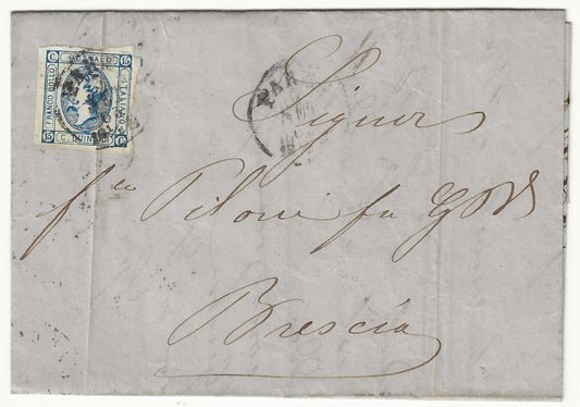 Regno - 15 c. 1863 (II) su piego per Brescia con annullo Parma 4 SET 63