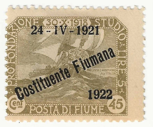 1922 Fiume - 45 c. oliva Soprastampato Costituente Fiumana MH*