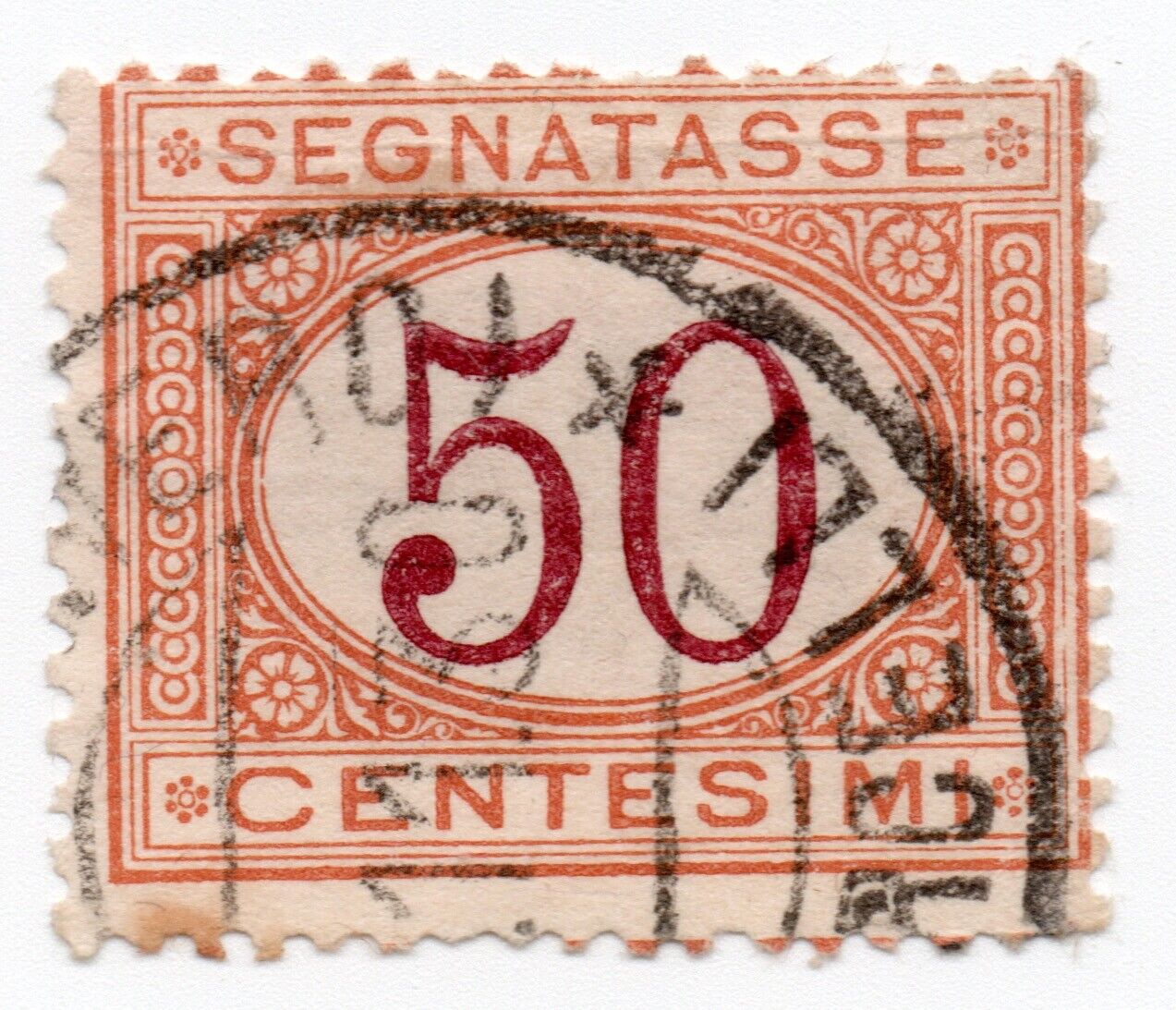 1870 - Regno d'Italia -  Segnatasse, 50 c. ocra e carminio usato