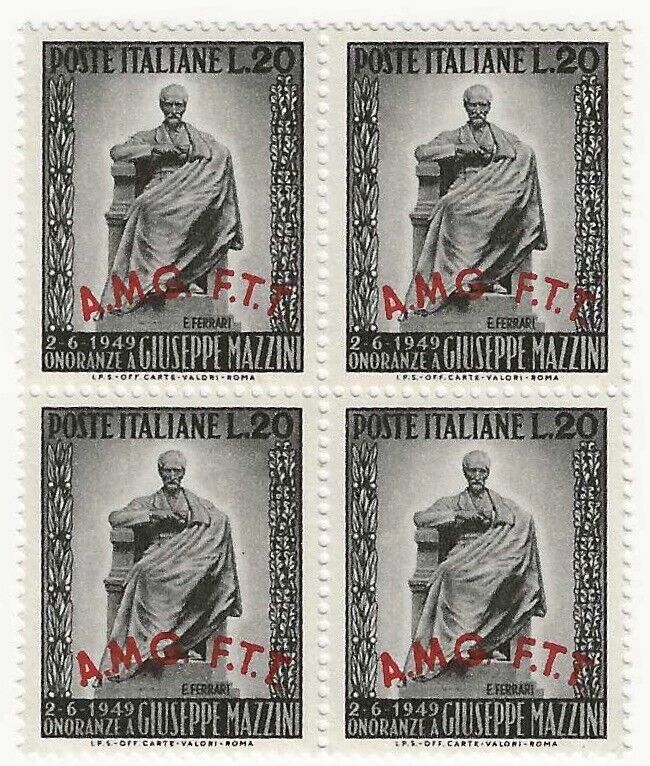 1949 Trieste A (AMG-FTT) - 20 L. Mazzini un esemplare senza punto dopo "G" MNH**