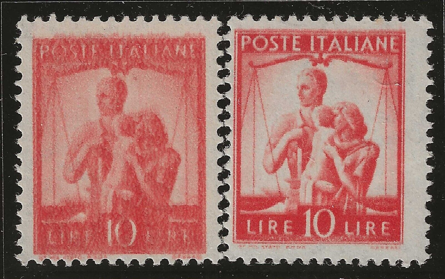 1945 Repubblica italiana - 10 L. Democratica varietà di inchiostrazione MNH**