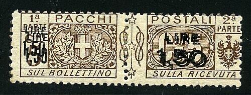 1927 Regno d'Italia - Pacchi postali 1,50 su 5 cent doppia soprastampa MH*