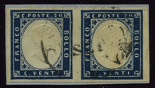 1859 Antichi Stati (Sardegna) - 20 c. indaco oltremare IV emissione firma Oliva