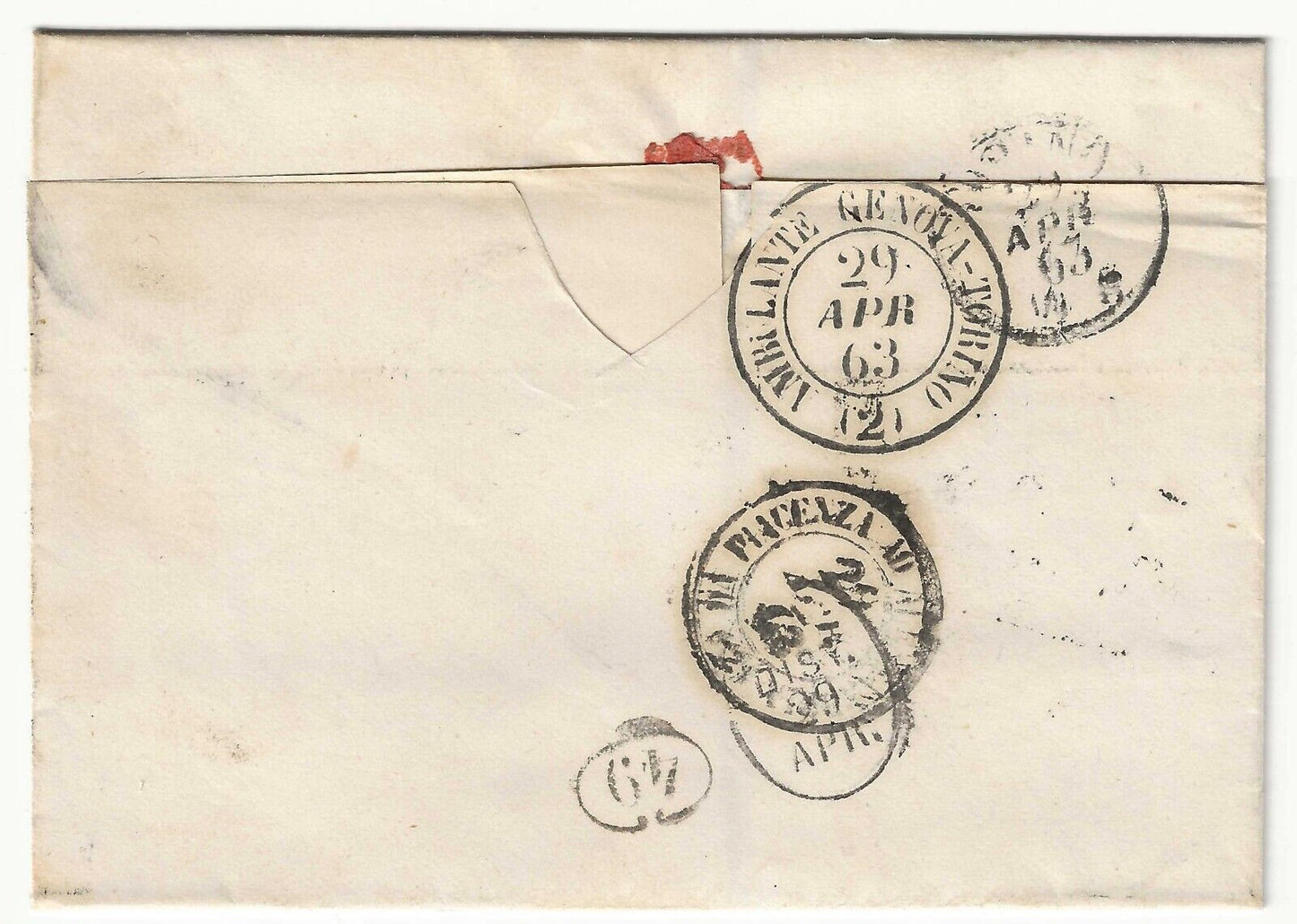 Kingdom - 15th c. 1863 (1st type) on fold with cancellation from GE-TO traveling post office