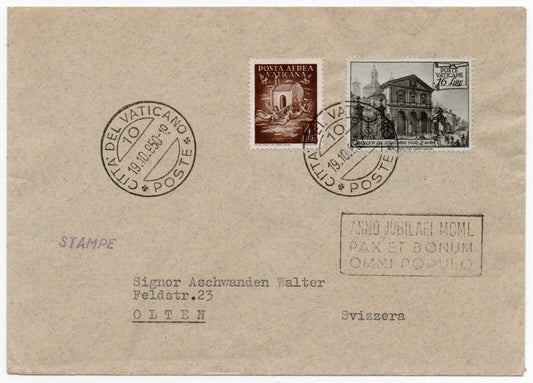 Vaticano - Busta per Svizzera con 16 L. Basiliche 1949 e 4 L. Posta Aerea 1947