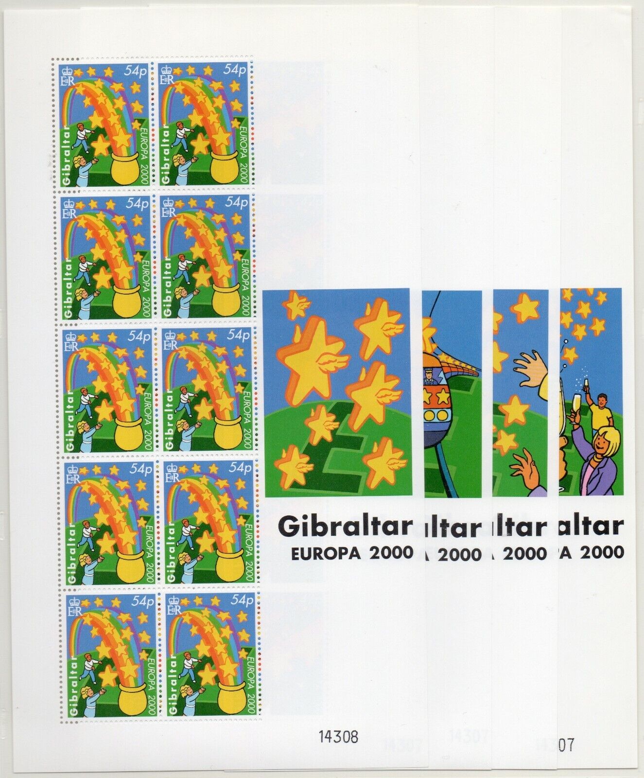 2000 - Europa CEPT (Gibilterra) - I giovani e il futuro 4 minifogli di 10 MNH**