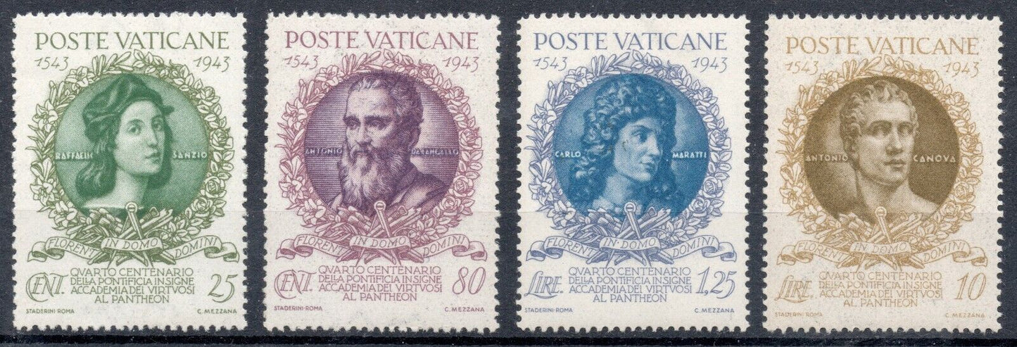 1944 - Città del Vaticano - 400° virtuosi Pantheon, 4 val.  MNH**