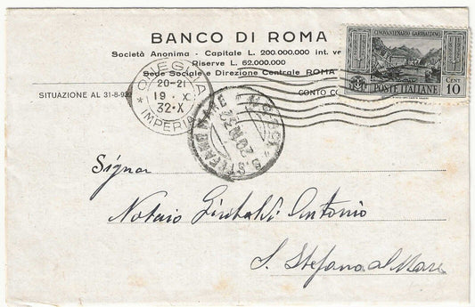 Regno d'Italia - 10 c. grigio cinquantenario Garibaldino 1932 su piego