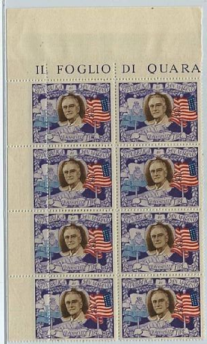 1947 San Marino - Roosevelt 5 L. blocco con blocco dentellatura spostata MNH**