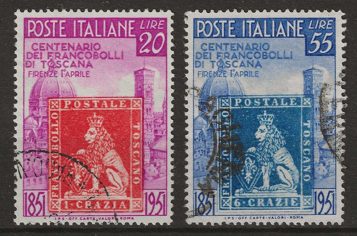 1951 Repubblica - Centenario dei primi francobolli di Toscana, serie usati