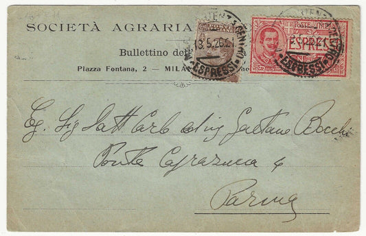 Kingdom - Express 70 cent. red from 1903-08 on postcard for Parma