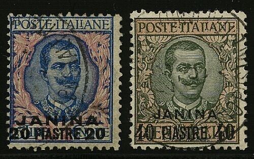 1909/11 Levante (Janina) - Alti valori 20 pi. su 5 e 40 pi. su 10 usati A. Diena