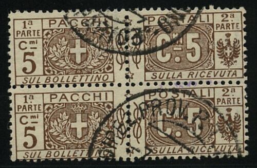 1914/22 Regno d'Italia - 5 cent. "nodo" pacchi postali in coppia verticale usato