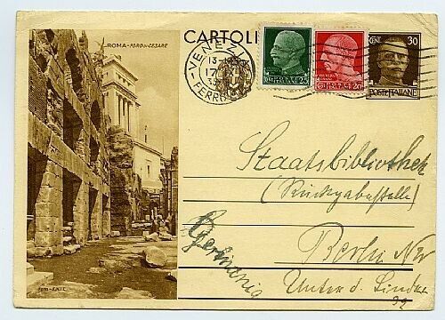 1933 Regno - Cartolina postale Turistica 30 c. Foro di Cesare per Berlino