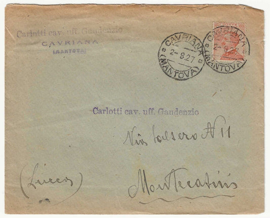 Royaume - 60 s. Effigie orange de Vittorio Emanuele de 1926 isolée sur enveloppe