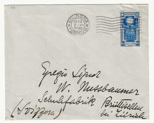 Kingdom - 1.25 L. blue Holy Year 1933 isolated on envelope for Zurich