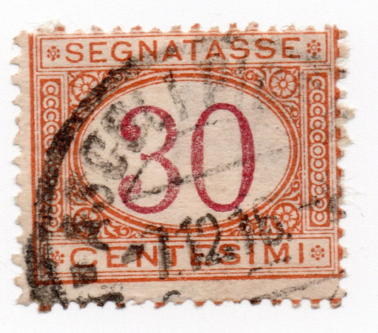 1870 - Regno d'Italia -  Segnatasse, 30 c. ocra e carminio usato