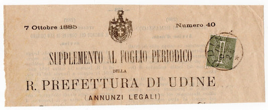 1865 - Regno d'Italia - DLR Torino 1 c. in tariffa su ampio brano di frontesp.