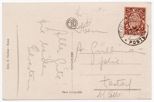 Vatican - 80 + 20 s. Année sainte 1933 isolée sur carte postale, oblitérée 3.5.33