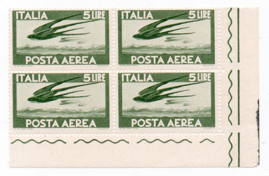 1946 - Repubblica italiana - Posta Aerea, quartina 5 L. MNH**