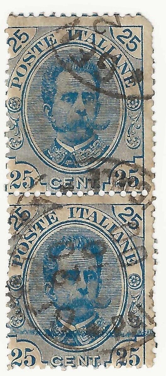 1891-96 Regno d'Italia - Coppia di 25 cent. azzurro Umberto usata