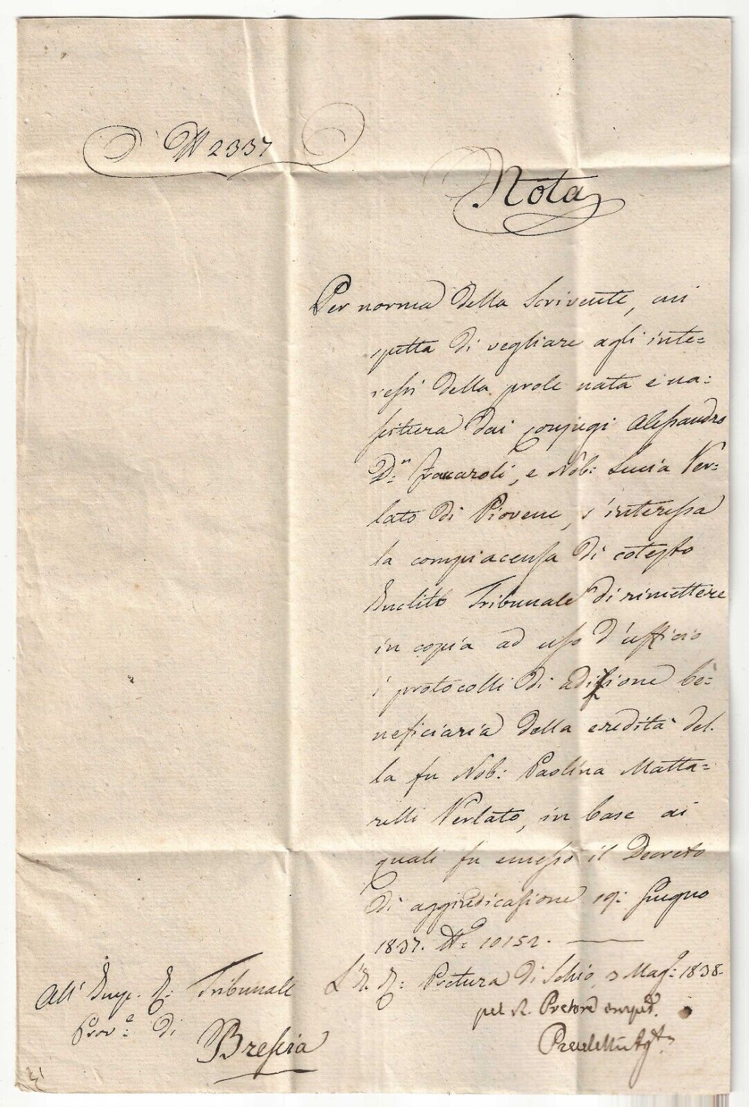 Lombardo Veneto - Prefilatelica del 1836 per Brescia bollo nero Schio