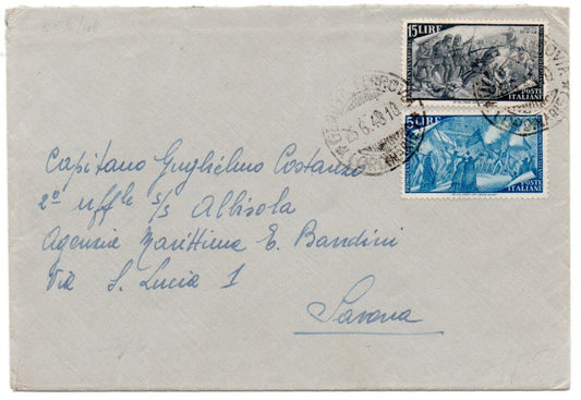 Repubblica - 15 L. con 5 L. Centenario del Risorgimento 1948 su cartolina