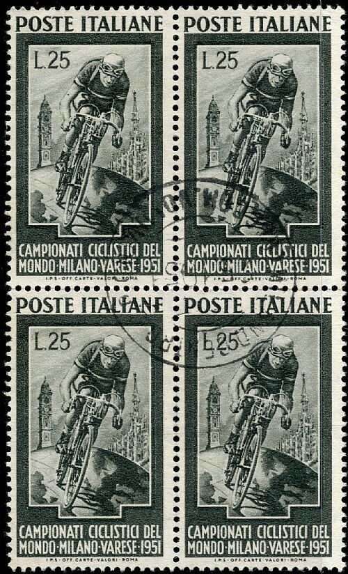 1951 Repubblica - Quartina 25 L. Ciclismo usata