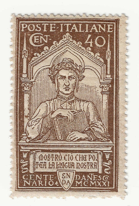 1921 Regno d'Italia - 6° centenario morte Dante Alighieri, 40 c. bruno MH*