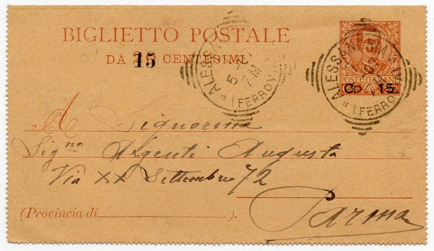 1905 - Regno d'Italia - Biglietto postale provvisorio 15 cent. soprastampato