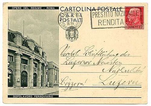 1931 Regno - Cartolina Postale 75 c. Opere del Regime Dopolavoro Ferroviario