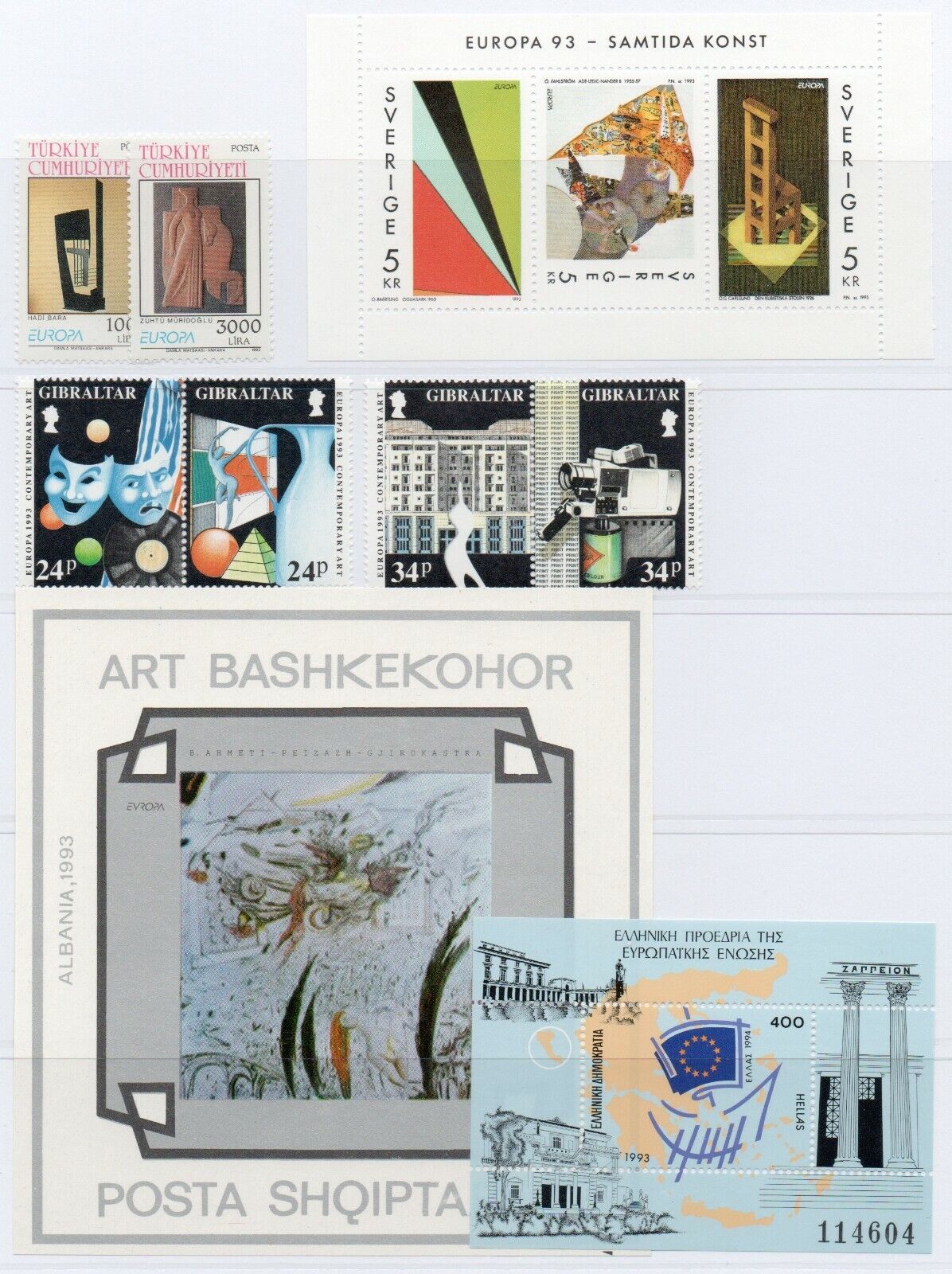 1993 - Europa CEPT (Anno completo) - Arte contemporanea 44 paesi, 86 v.10 BF MNH