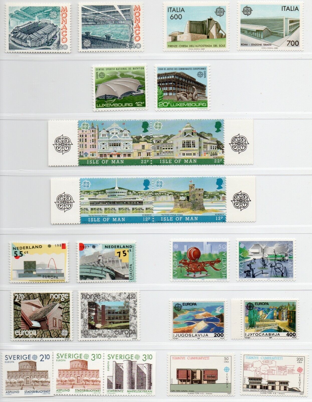 1989 - Europa CEPT - Architettura moderna, anno completo 35 paesi, 78 val. MNH**