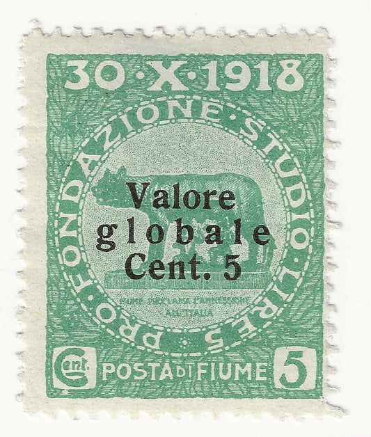 1920 Fiume - 5 c. su 5 c. verde Valore Globale pro Fondazione Studio MH*