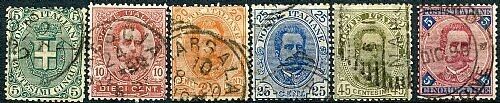 1891 Regno d'Italia - Serie completa Umberto I usata 5 L. firmato A. Diena