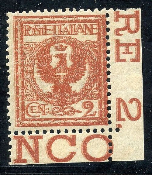 1901 Regno d'Italia - 2 c. serie Floreale doppia stampa angolo di foglio MH*