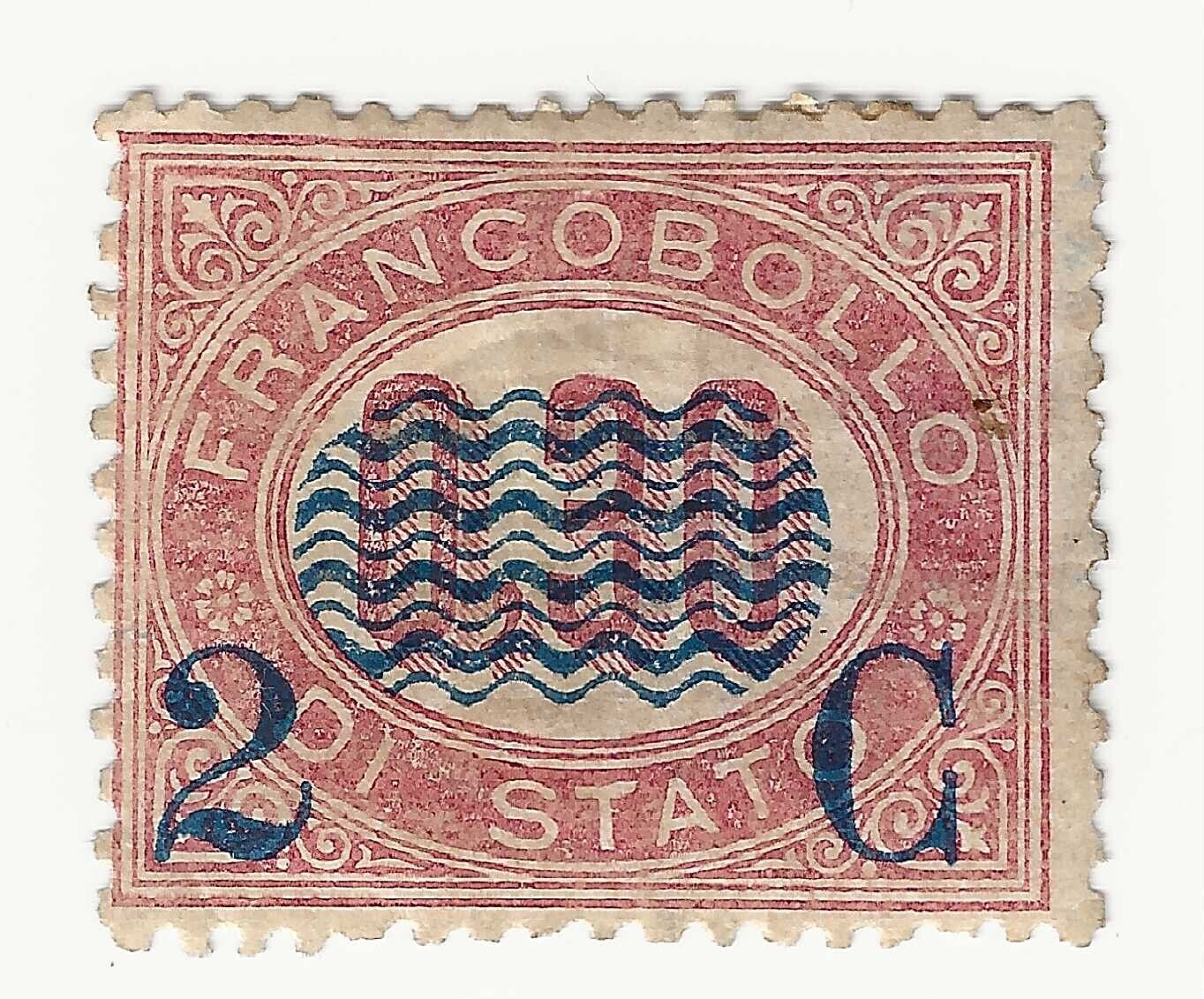 1878 Regno d'Italia - Francobolli di Servizio, 2 c. su 0,30 lacca scuro MH*