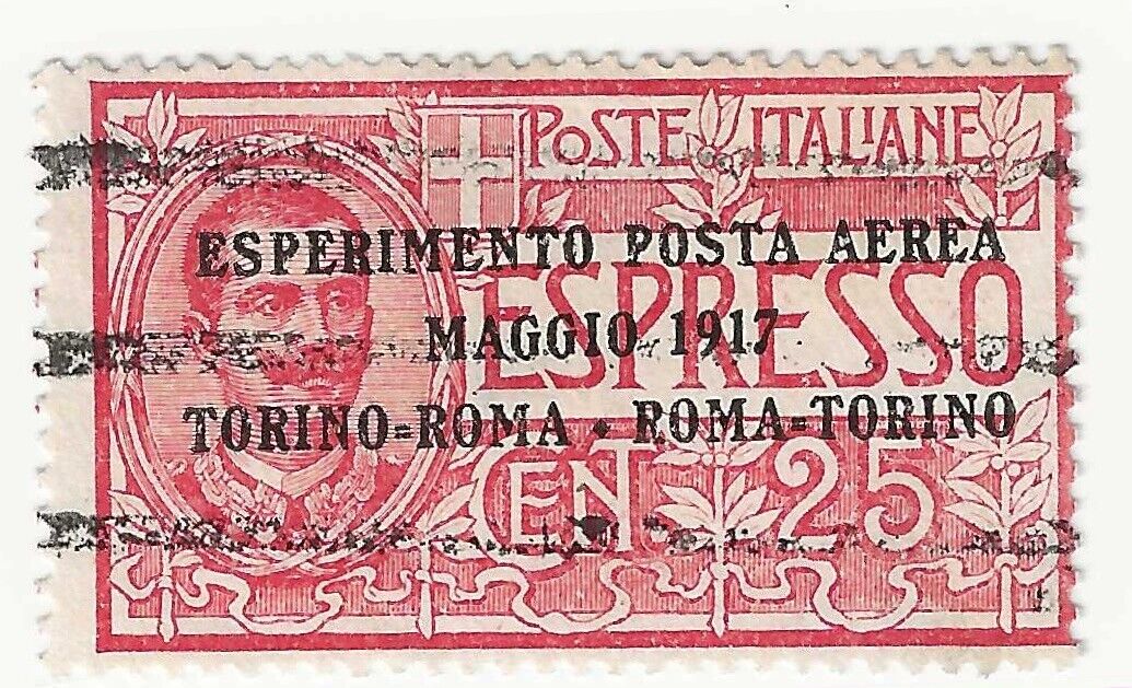 1917 Regno d'Italia - 25 c. Espresso soprastampato Posta Aerea  Roma-Torino-Roma