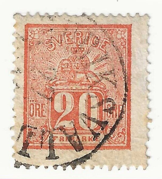 1866 Svezia - 20 ö. rosso Leone sdraiato usato