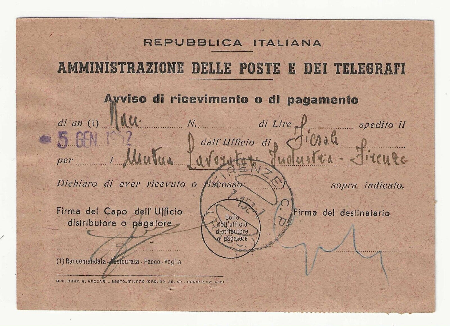 Repubblica italiana - Cartolina per Firenze con blocco 50 cent. Democratica 1945