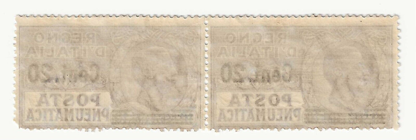 1924 - Regno d'Italia - Posta Pneumatica coppia 20 c. su 10 cent. bruno MNH**